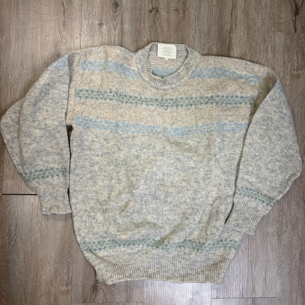 VTG Gaeltarra Wool Sweater Medium Handloomed Fair Isle 40 Small Mens *HOLES